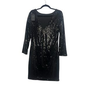 Elegant Black Sequin Dress long sleeve XL NWT